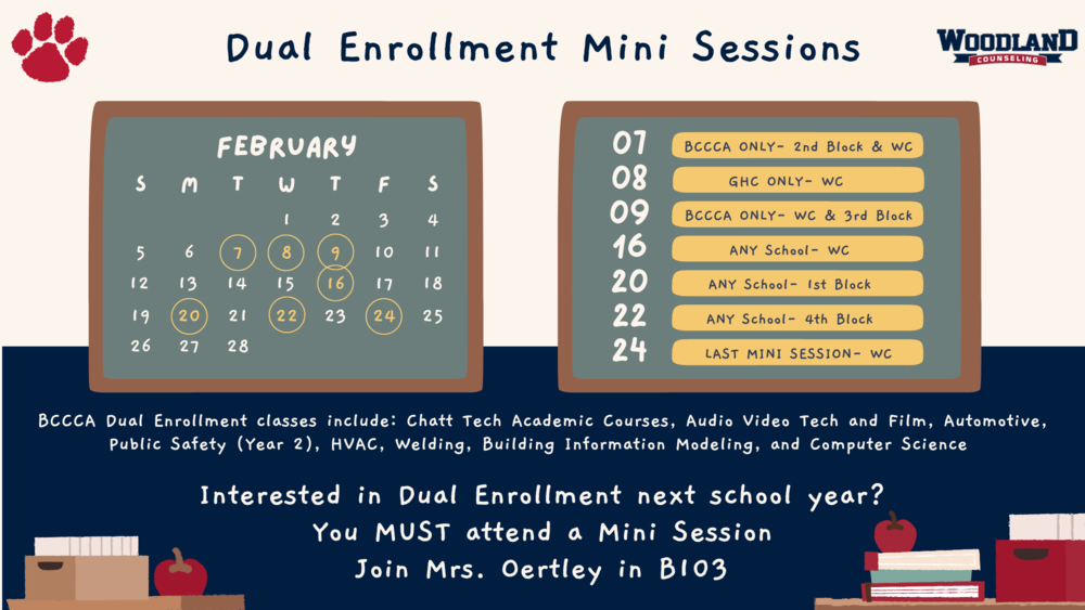 Dual Enrollment Mini Sessions Calendar