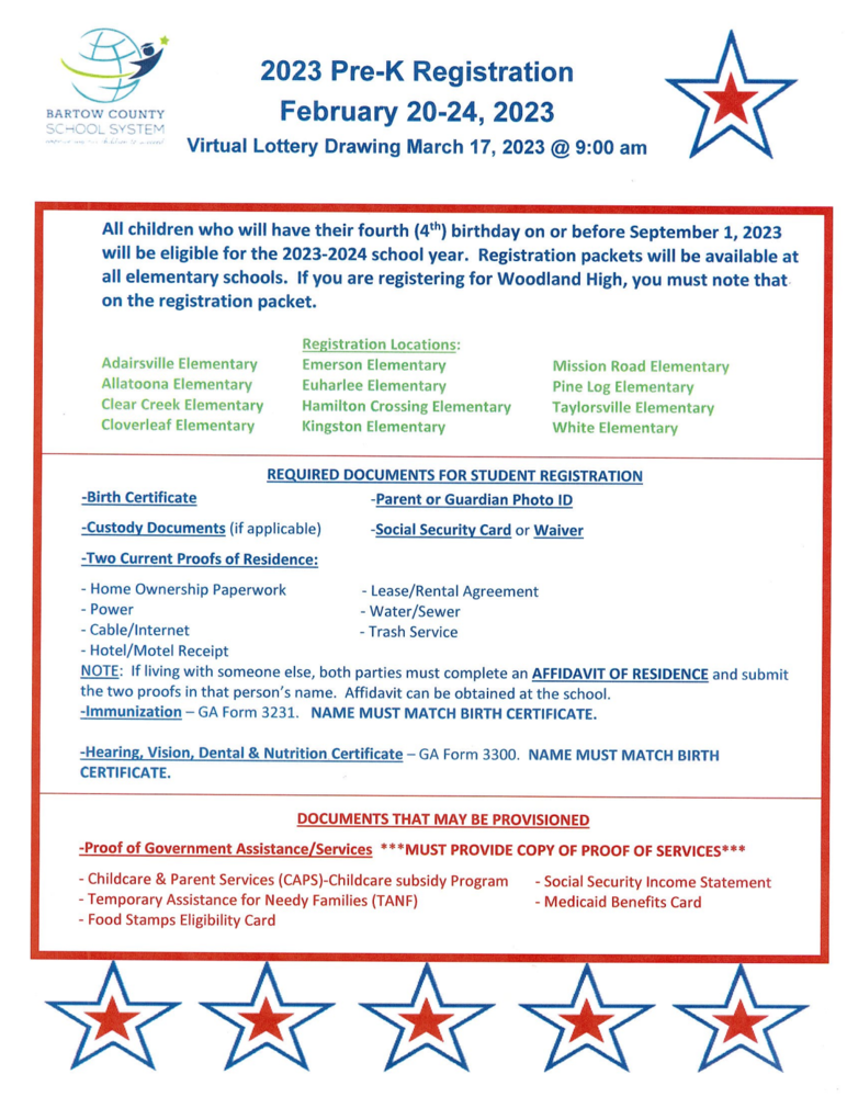 Pre-K Registration Information Flyer