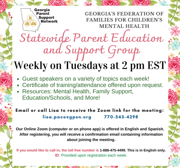 Parent Education and Support Group flyer