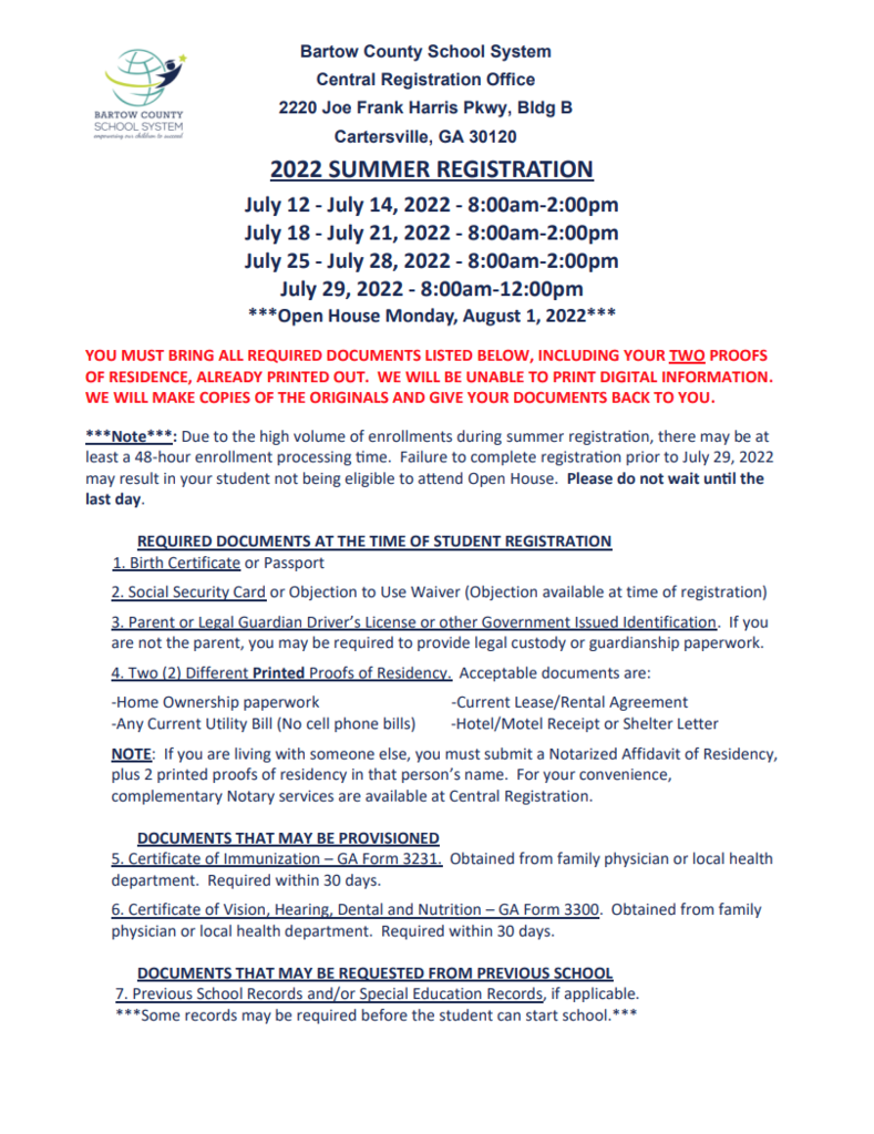 Summer registration flyer